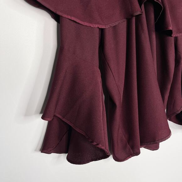 New LOFT M Burgundy Red Ruffle Off The Shoulder Halter Blouse Top Bell Sleeve - Picture 5 of 13